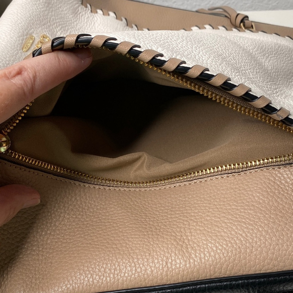 Coach Marlon Hobo Shoulder Bag Colorblock Whipstitch Tan & Cream Leather #91156 - Picture 8 of 12